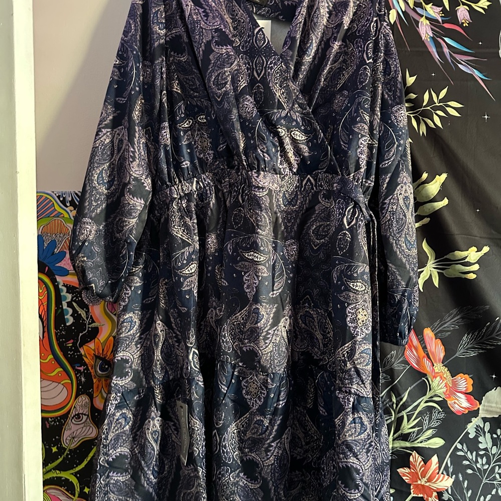 Lane Bryant Blue Bishop Sleeve Cowl Neck Sundress